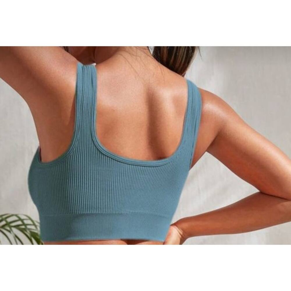 Women's Ribbed Support Sport Bra Sleeveless Blue Size Large NWOT - Picture 2 of 6